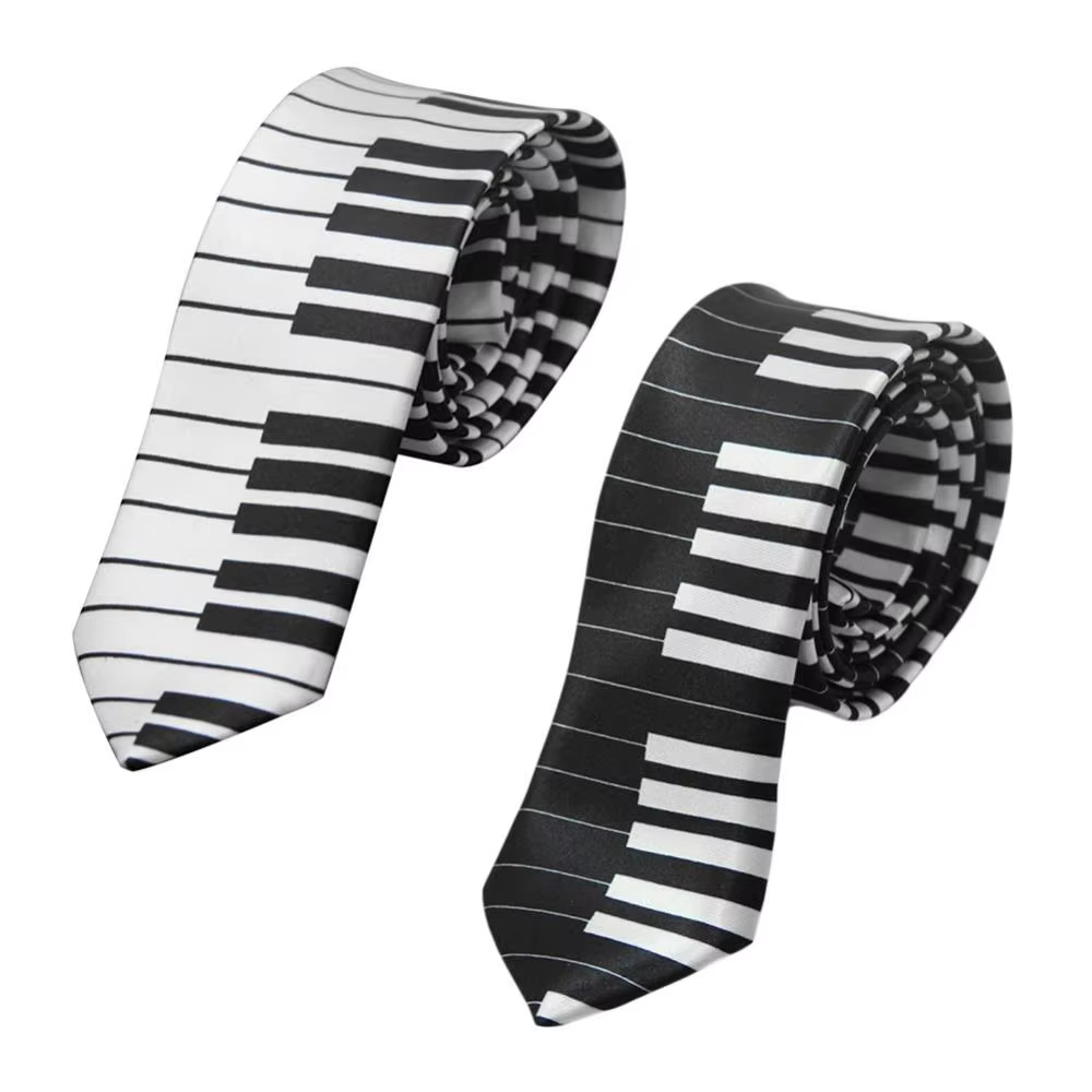 Accessoire de cravate pour hommes, classique, slim, noir et blanc, touches de Piano, mince et étroit, cadeau de fête de mariage, cadeau pour passionné de musique