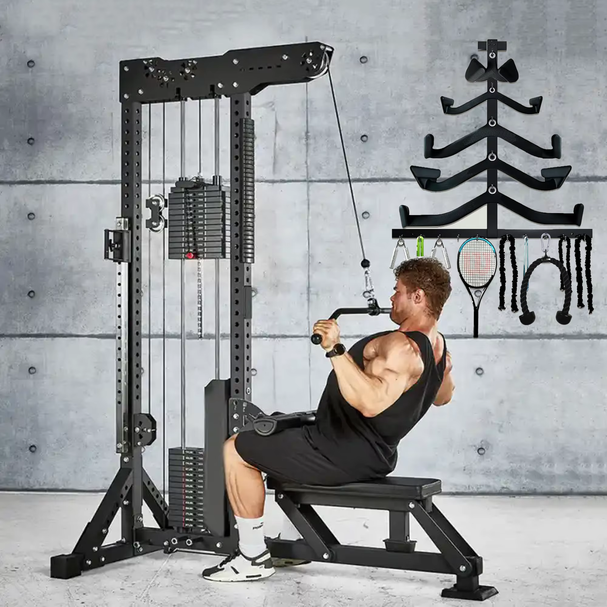Support d'accessoires de gymnastique Lat Pull Down Bar, support de rangement de câbles pour accessoires Lat Pulldown pour Fitness de gymnastique à domicile Mag Grip