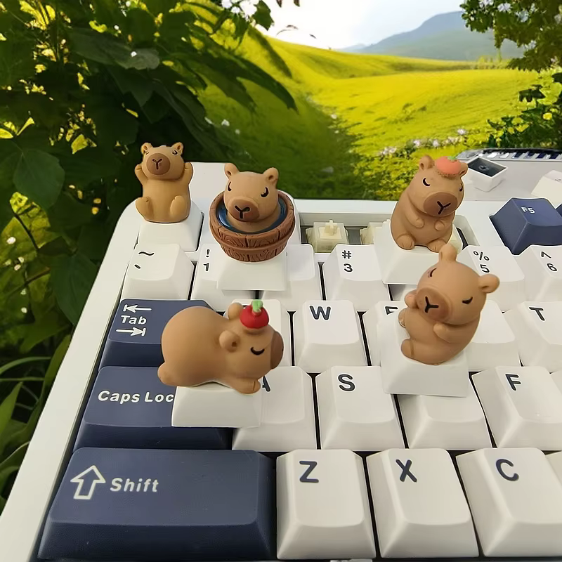 Capybara mignon Keycap dessin animé Animal poupée personnalisé Keycaps pour clavier mécanique casquettes Kawaii Artisan clé casquettes voiture décoratif cadeau