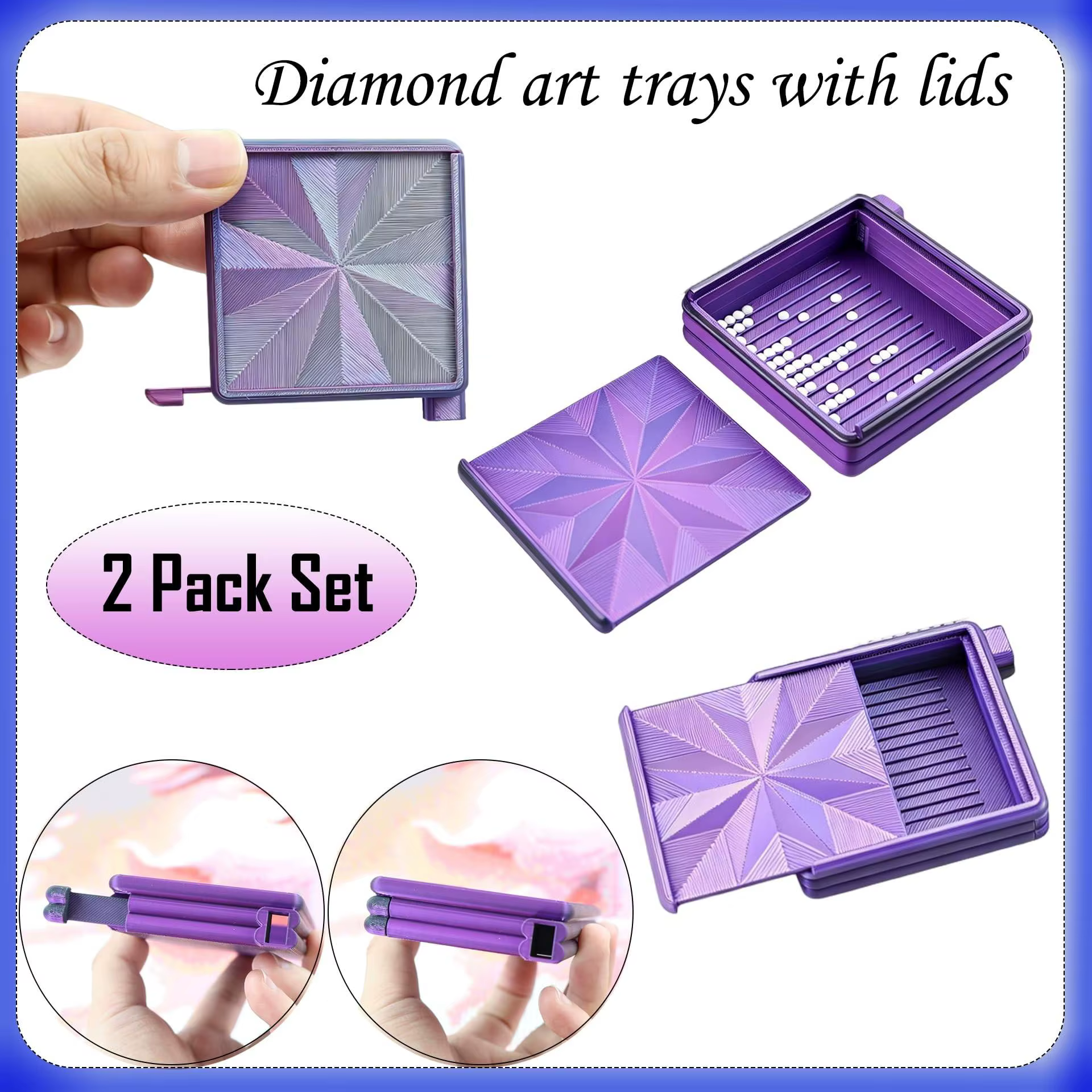 Outils de peinture au diamant DIY (avec pointes fines en acier filetées, pointes multiples 1/2/4 et pointes courbes), accessoires, plateau de peinture au diamant, rouleau, argile pour peinture au diam