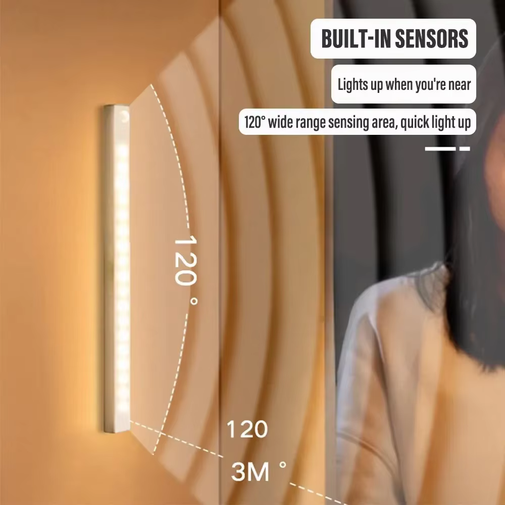 Veilleuse LED sans fil avec détecteur de mouvement, type C, aste, armoire, lampe de garde-robe, rétroéclairage d'escalier pour cuisine