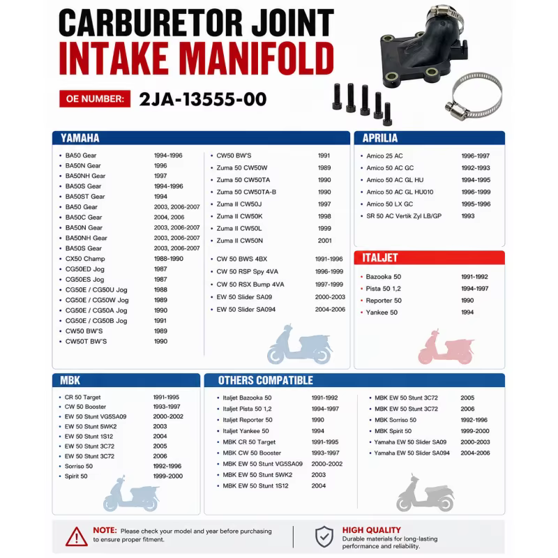 Collecteur d'admission pour carburateur Minarelli Vertical pour Yamaha BWS MBK Booster Aprilia SR50 OE 2JA-13555-00