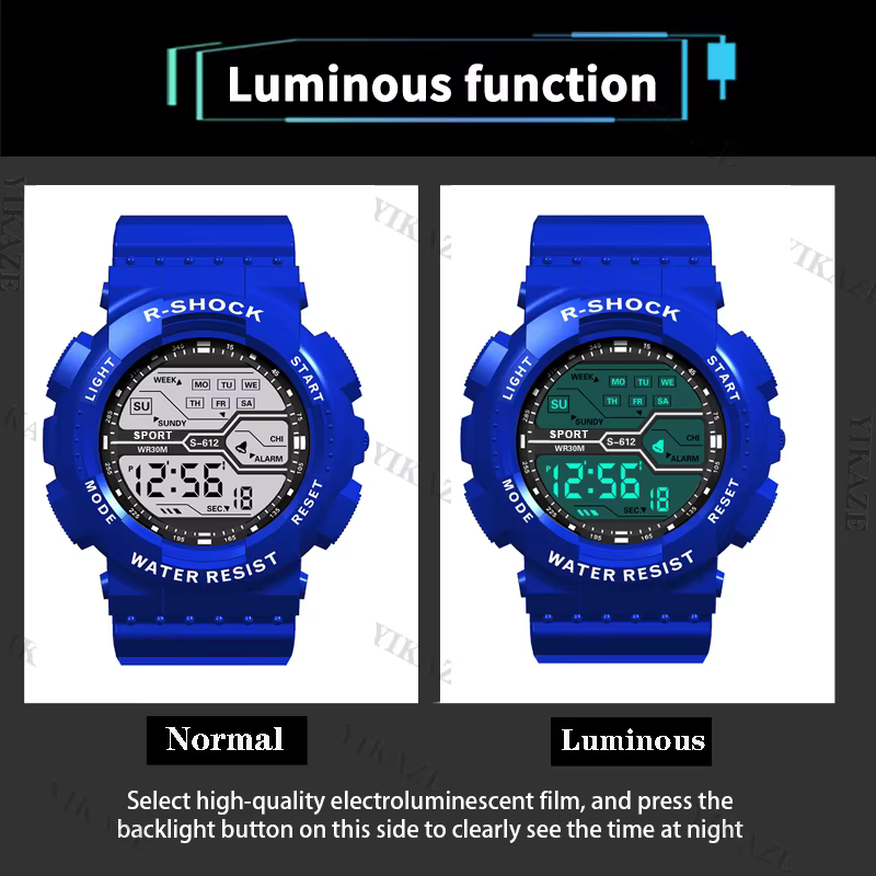 Sport de plein air hommes montre multifonction grand écran LED électronique étanche lumineux militaire numérique montres Reloj Hombre