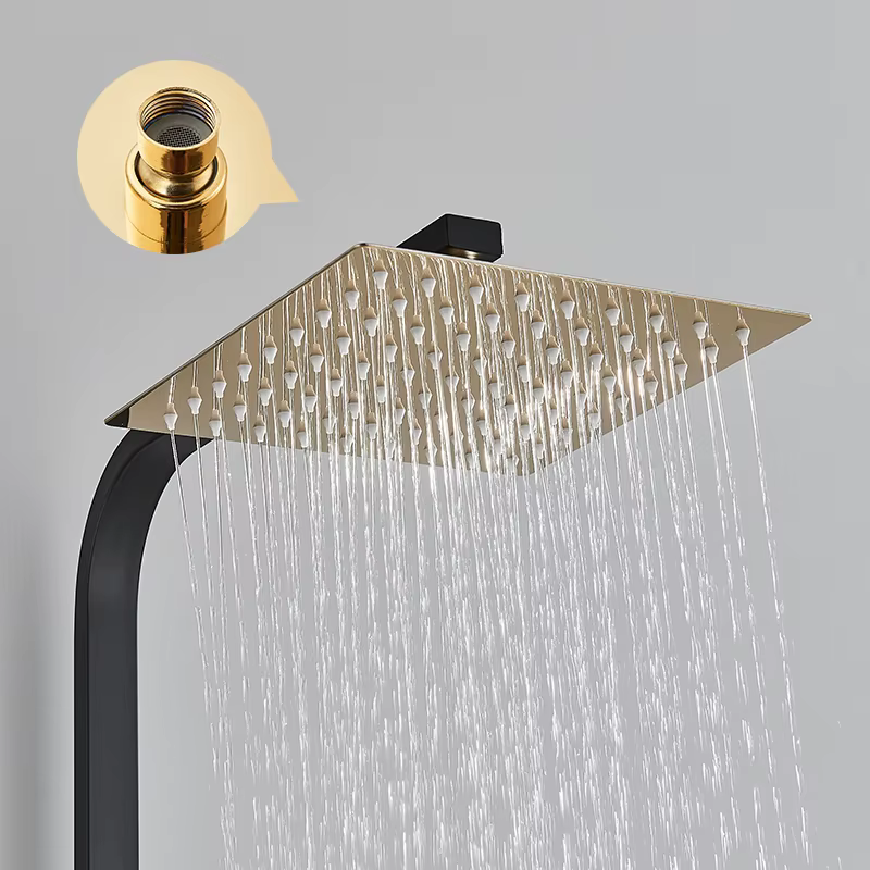 Pommeau de douche mural avec bec rotatif, ensembles HOShower, noir, doré, pluie, eau chaude et froide, 4 voies