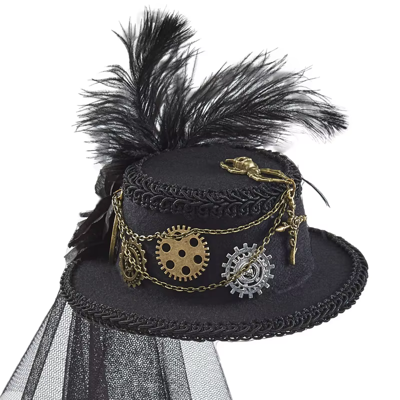 Chapeaux steampunk, voile noir, chapeau haut-de-forme steampunk, chapeau steampunk, accessoires steampunk, fête d'Halloween