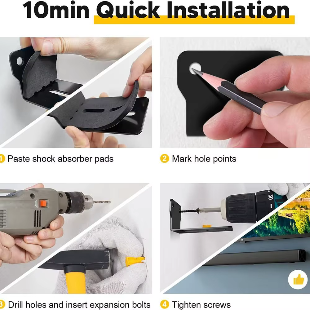 Supports de barre de son muraux, supports d'invite, support d'étagère murale anti-chute, montage universel de haut-parleur, facile à installer