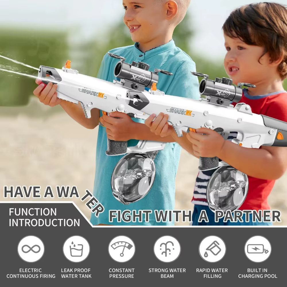 Pistolet à eau électrique Tiger Shark, absorption d'eau automatique, grande capacité, jouet de combat aquatique d'extérieur pour enfants et adultes