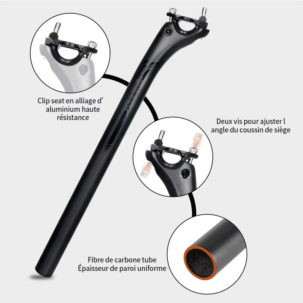 TOSEEK tige de selle en carbone 27.2 31.6mm longueur 400mm noir mat vtt