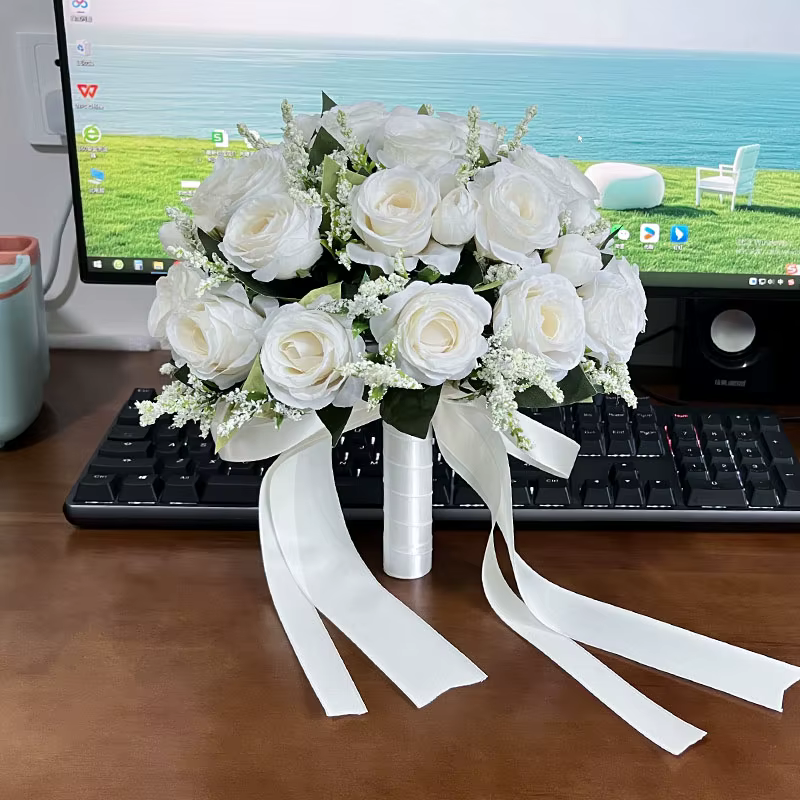 Bouquet de Mariée, Accessoires de Mariage, Fleurs Artificielles, Boutonnière de Demoiselle d'Honneur, Corsage de Marié, Décor de ix