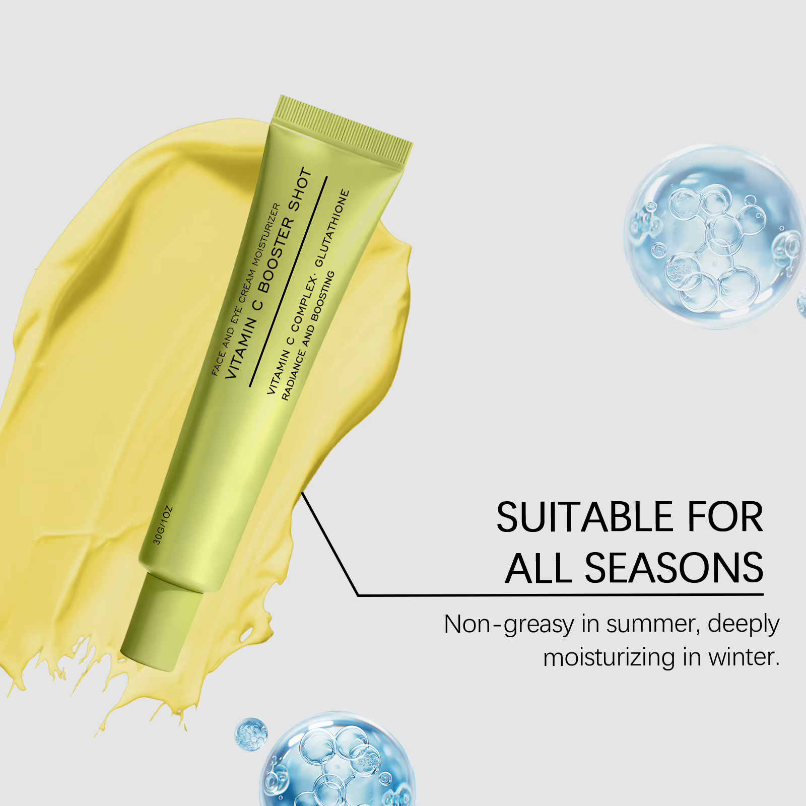 Crème Visage Booster Vitamine C avec Glutathion et Niacinamide pour Soin Hydratant, Améliore les Rides Fines, Soin Coréen Effet Peau de Verre