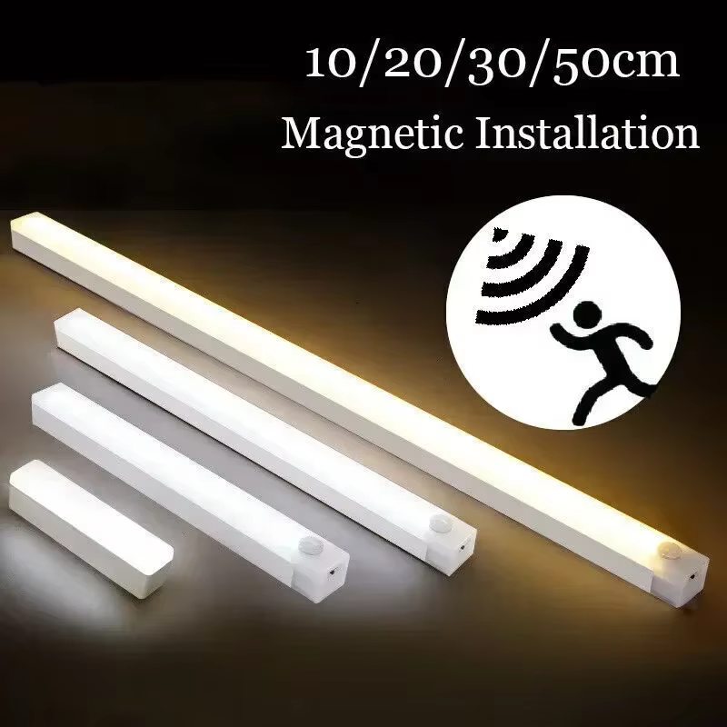 Lampe LED magnétique sans fil avec détecteur de mouvement, Rechargeable par USB, veilleuse pour armoire, garde-robe, rétro-éclairage pour chambre