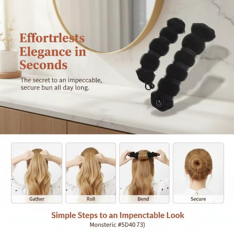 Outil Magique pour Chignon Donut, Accessoire Cheveux DIY pour Diverses Coiffures, Noir Marron, pour Bal de Promo, Anniversaire, Fête