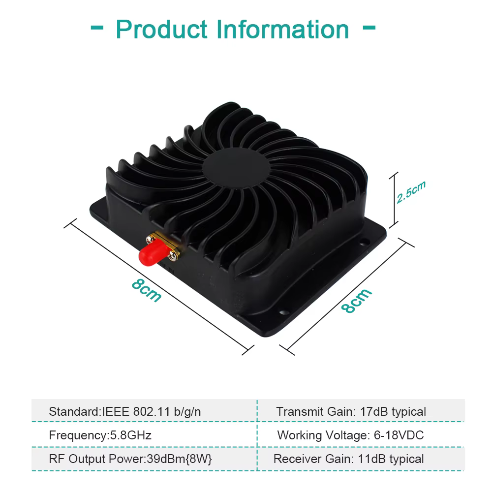EDUP AB052 amplificateur de Signal 5.8GHz avec alimentation 12V/3A puissance 50X améliore la couverture de la qualité du lien bruit Ultra faible