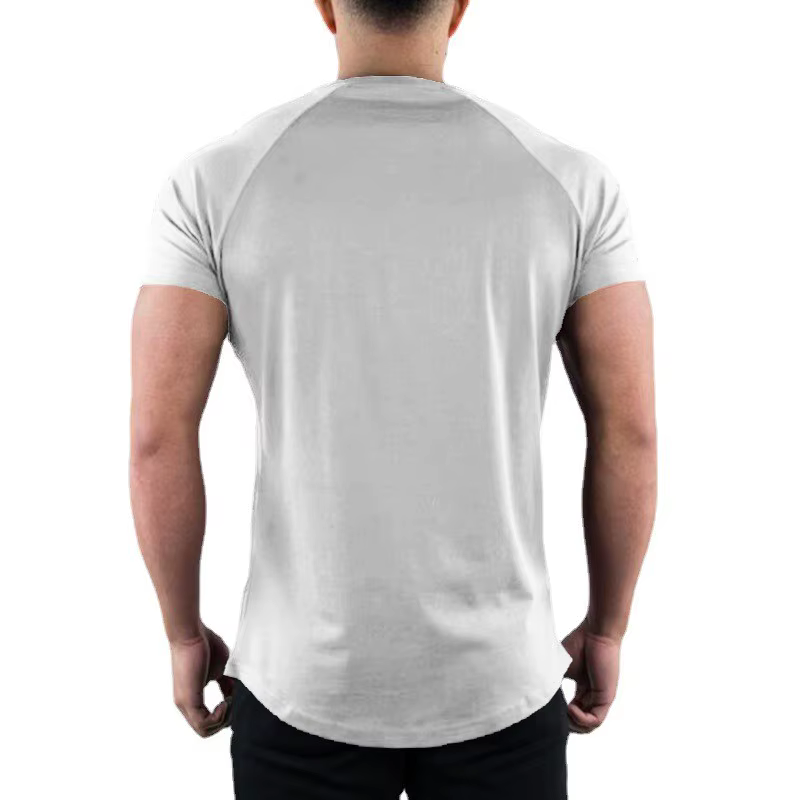 Hommes été Fitness plaine Gym T-shirt vêtements col rond à manches courtes