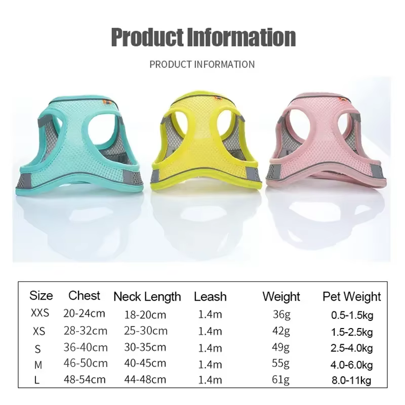 Accessoires pour chiens et chats, collier pour petits chiens, gilet de sécurité, corde de poitrine pour animaux de compagnie, couverture pour chiens, harnais respirant et réglable, fournitures, produi