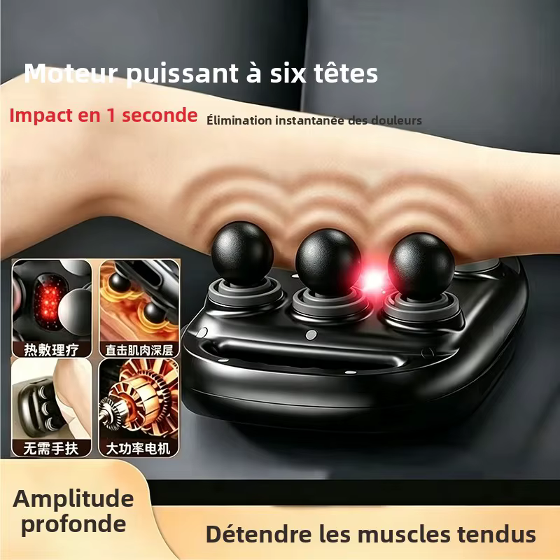 Pistolet de massage fascia haute puissance à 6 têtes, relaxant musculaire fitness, appareil de massage des tissus profonds pour soulager la fatigue corporelle complète