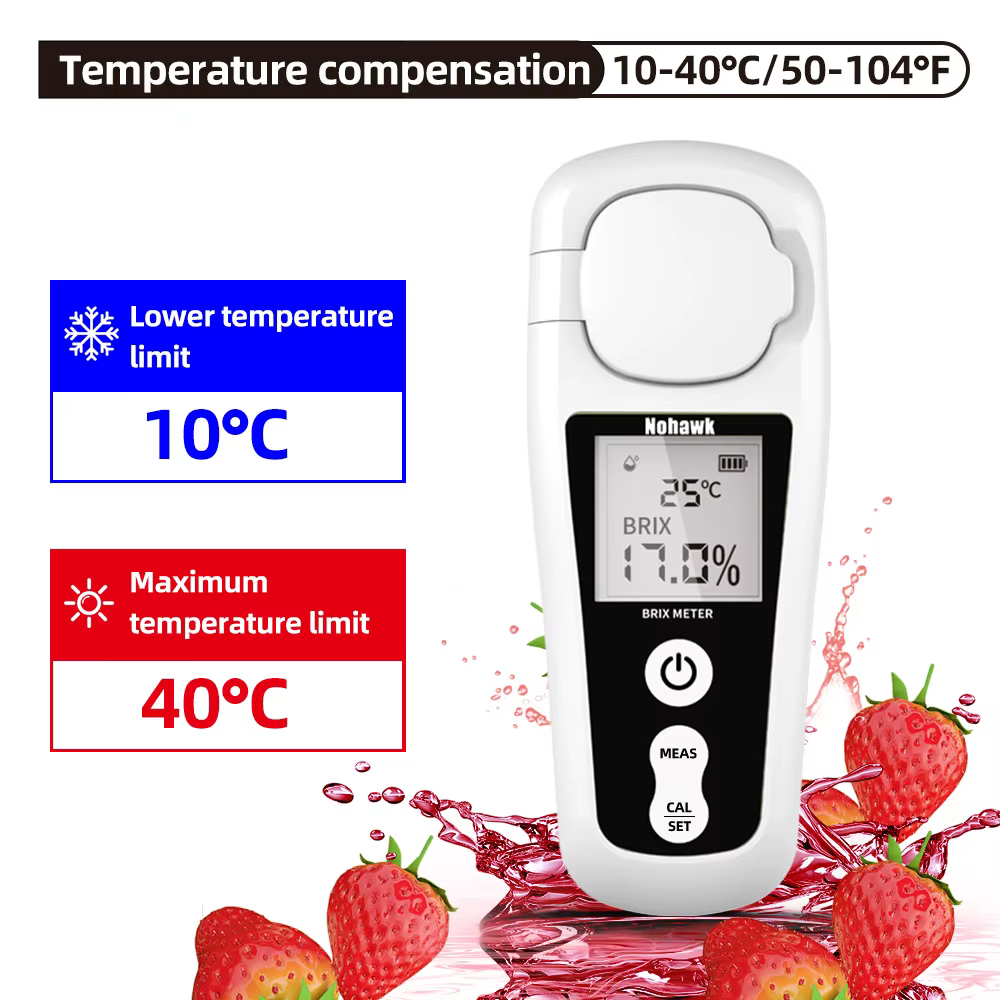 Réfractomètre numérique LCD Nohawk Brix, mesureur de sucre rechargeable pour mesurer la teneur en sucre liquide des boissons aux fruits