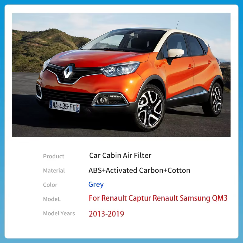 Filtre à air de cabine ABS au charbon actif, accessoires de voiture, Renault, Captur, Samsung, QM3, 2013, 2014, 2015, 2016, 2017, 2018, 2019