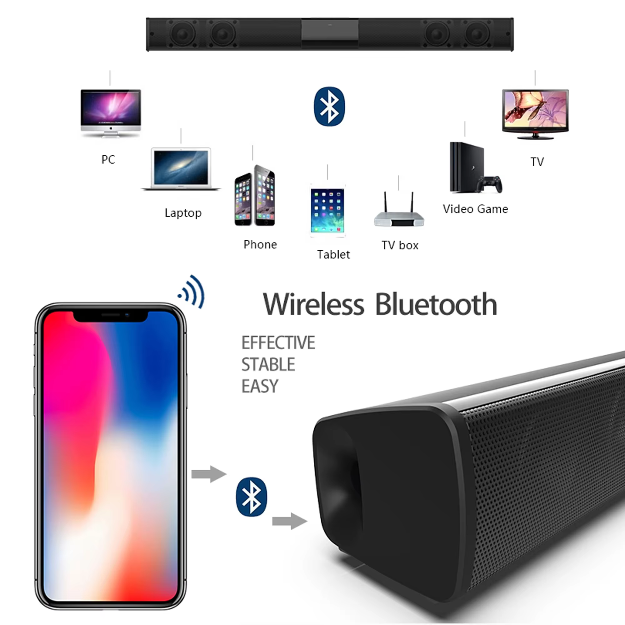 Système sonore de cinéma maison, haut-parleur Bluetooth, haut-parleurs d'ordinateur pour TV, barre de son, caisson de basses, Radio, Center de musique, colonne de boîte de flèche