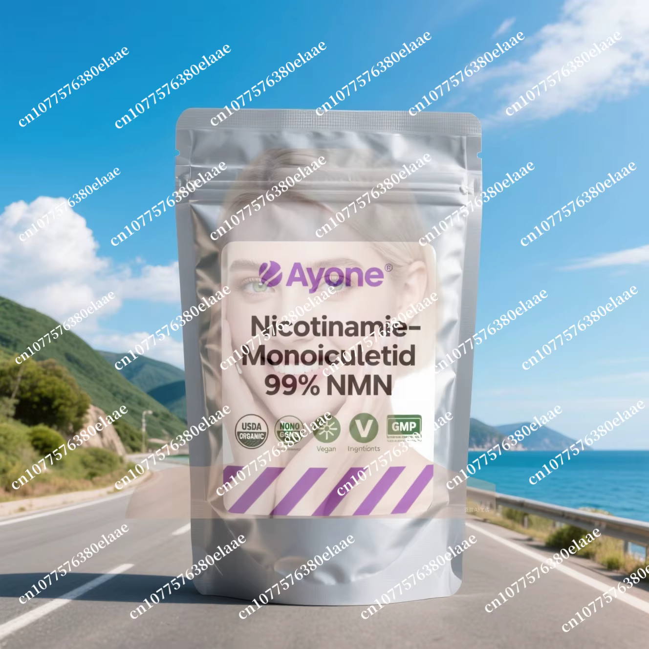 Poudre NAD + pure à 99 % dans des sacs multicouches personnalisés spécialisés en usine