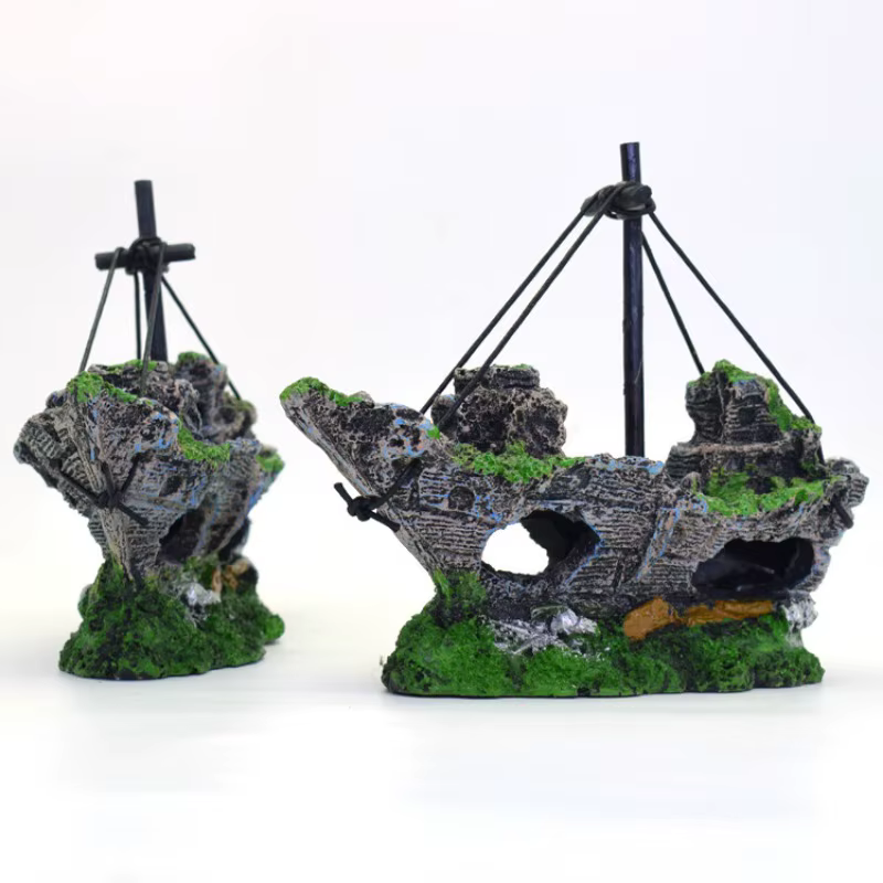 Décoration de paysage d'aquarium en résine, bateau coulé, accessoire pour aquarium, ornement de bureau pour la décoration de la maison