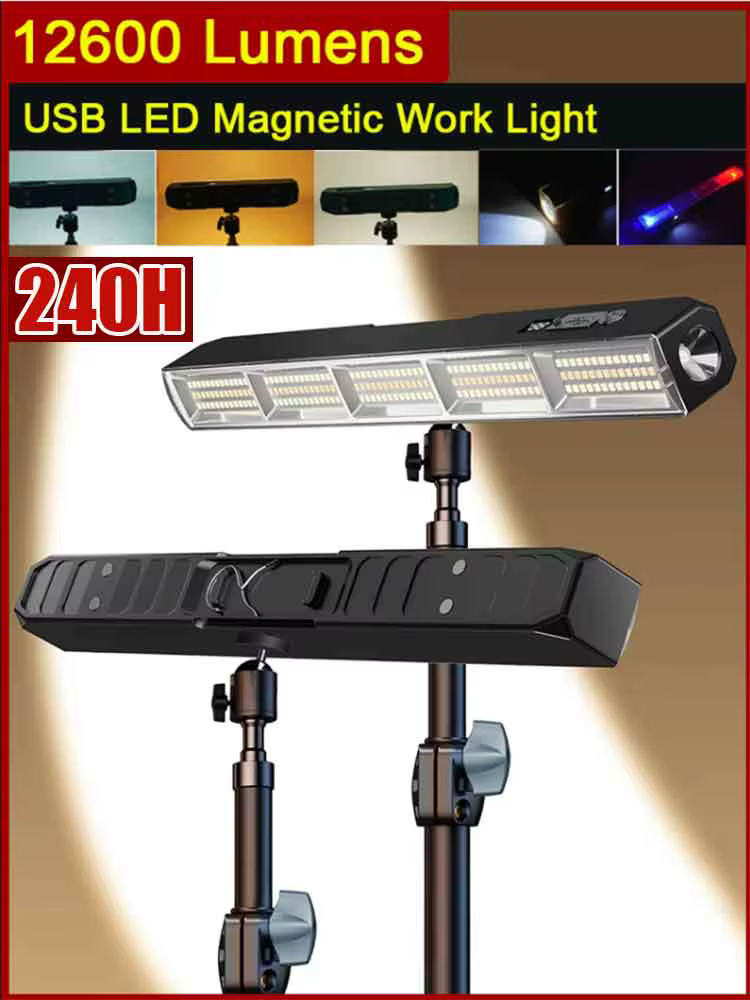 Barre lumineuse LED magnétique haute puissance, nouveauté 2026, lampe de travail Portable, Rechargeable par USB, 3 Modes, étanche IP66, batterie externe de secours
