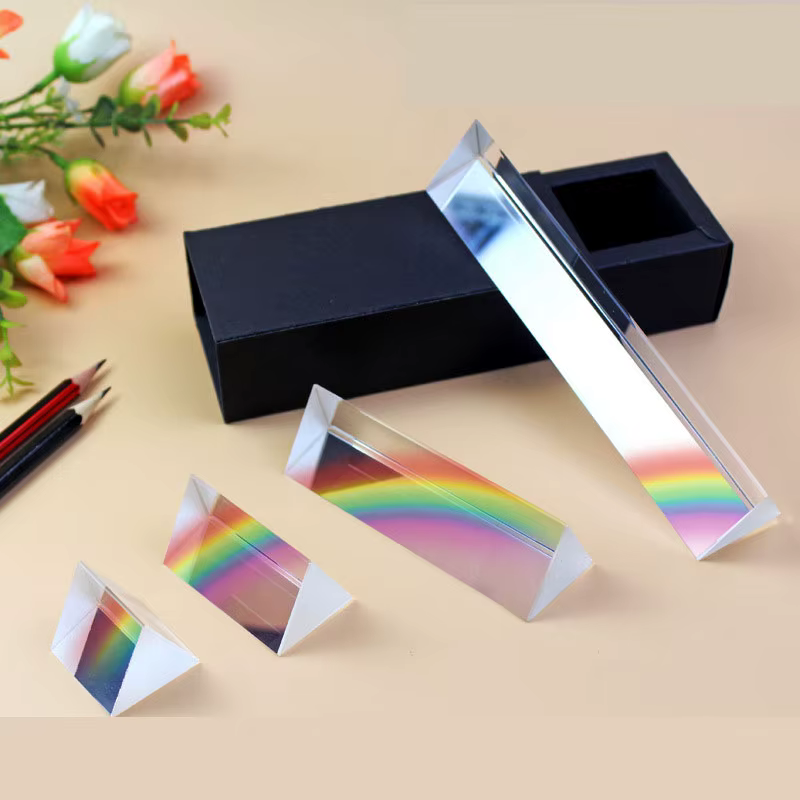Prisme triangulaire arc-en-ciel, verre de cristal, prisme photographique, prismes de couleur, physique, expérience lumineuse pour enfants