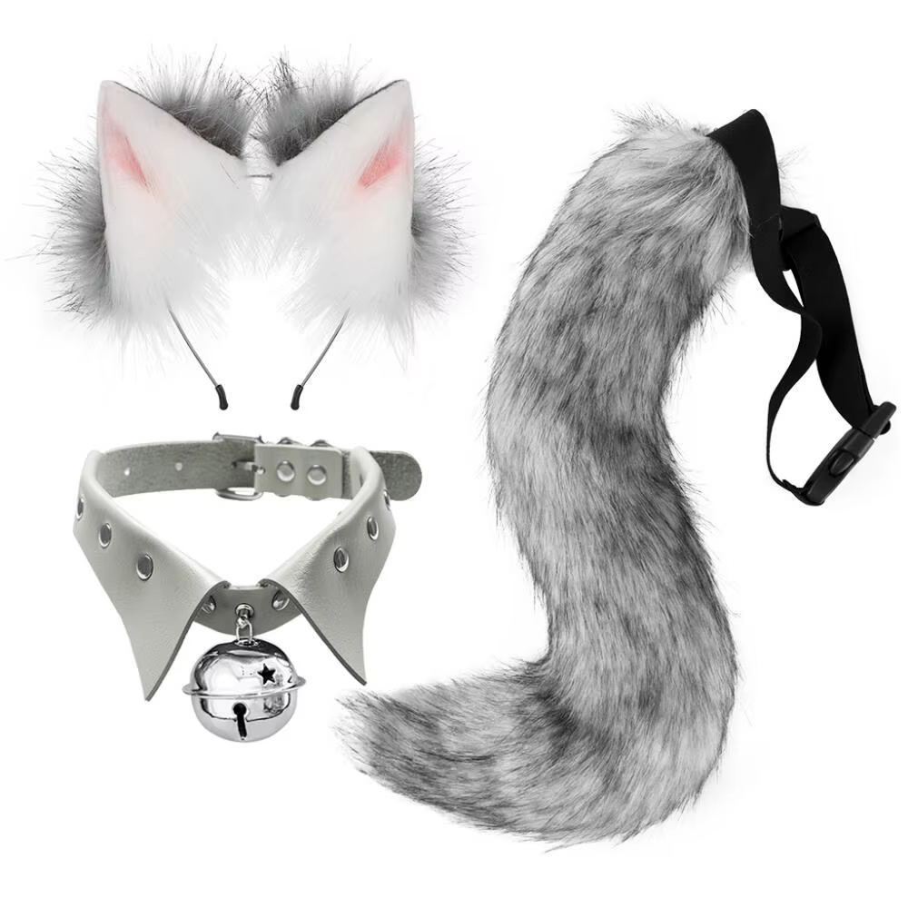 Ensemble d'accessoires de Costumes de Style gothique, collier de Style Steampunk, queue de couvre-chef, ensemble de 3 pièces, accessoires de Cosplay d'animaux de renard