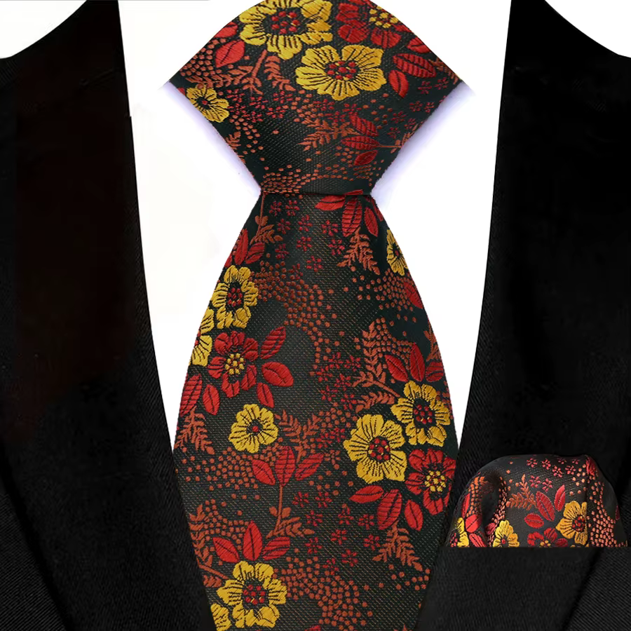 Ensemble cravate et pochette de costume pour homme, motif floral rouge, bleu, vert, pour mariage, affaires, soirée, accessoire de smoking, cadeau