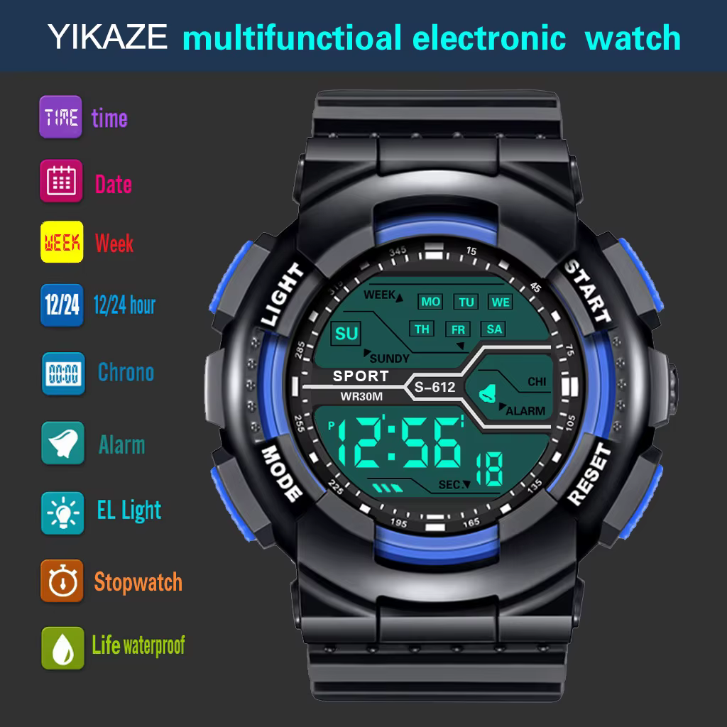 Sport de plein air hommes montre multifonction grand écran LED électronique étanche lumineux militaire numérique montres Reloj Hombre