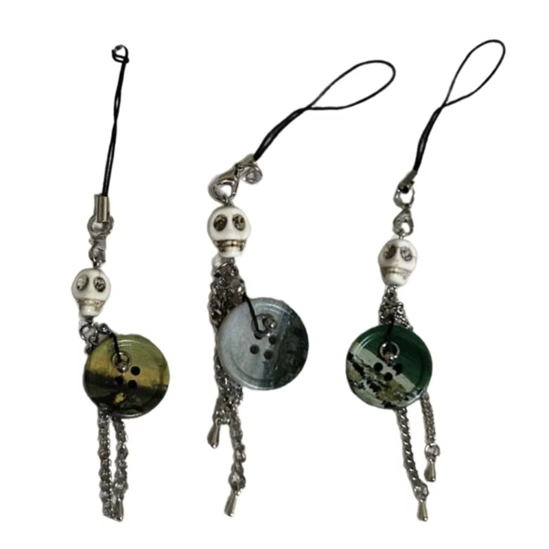 Pendentif bouton crâne Vintage, corde suspendue, chaîne téléphone, sangle, porte-clés, accessoire