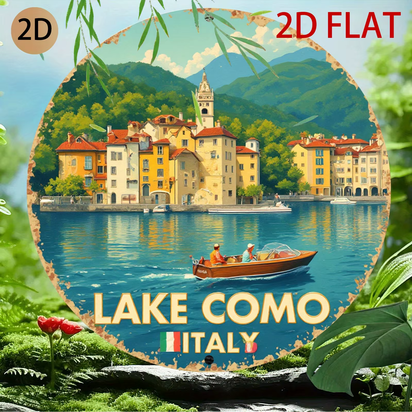 Décoration murale en métal sur le thème du lac de Como en Italie - Plaque en étain rétro, idéale pour la maison ou la décoration sur le thème du voyage - Décoration murale vintage avec paysage italien
