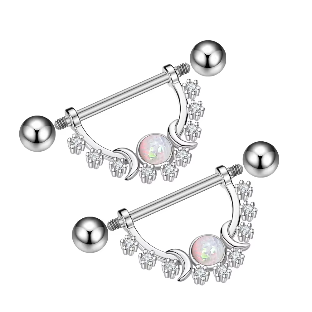 Lot de 2 Piercings de téton en titane 16G 14G avec zircon cubique, anti-allergiques, pour femme, accessoires sexy