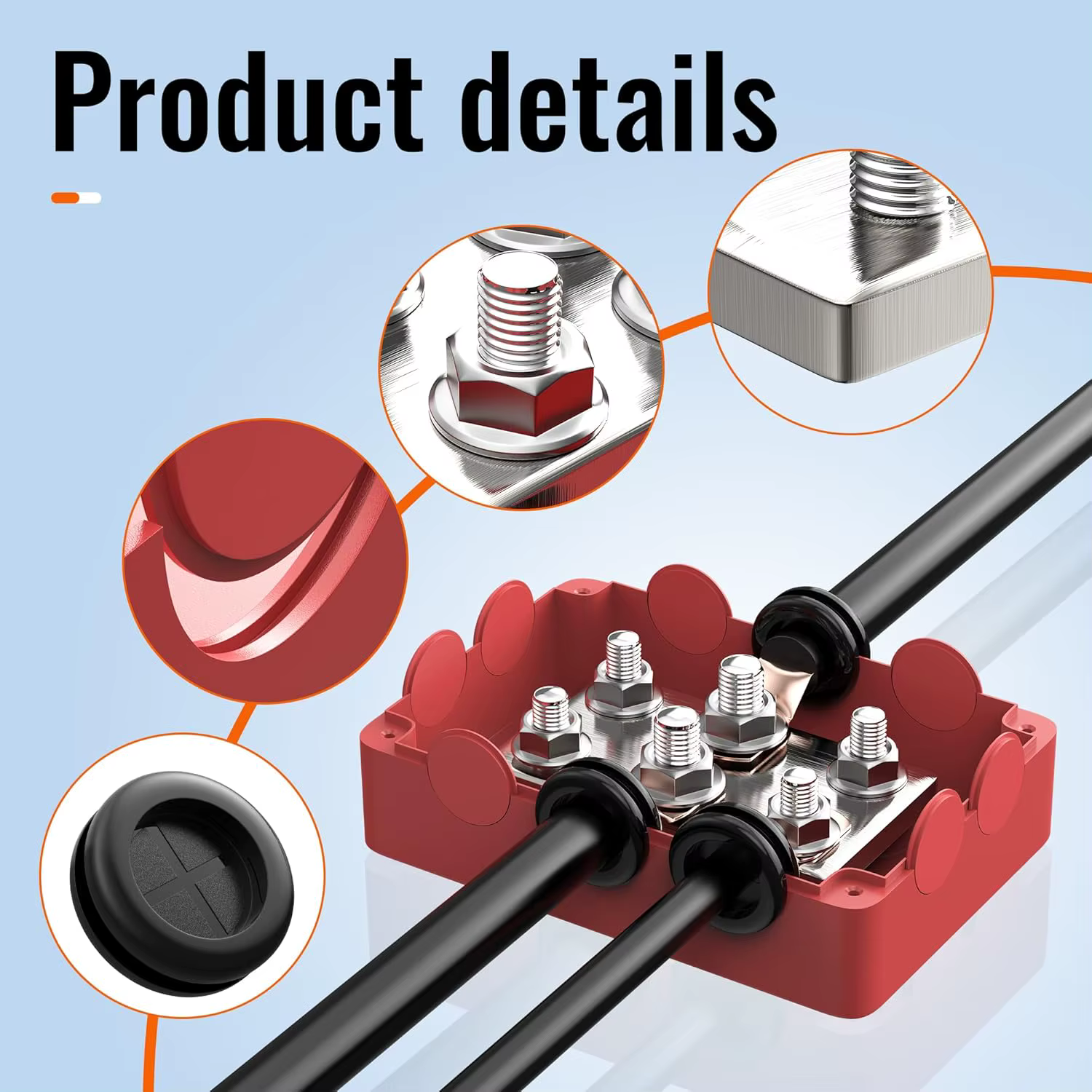 Barre omnibus 500A avec goujons 4*5/16 "(M8) + 2*3/8" (M10), bloc de Distribution de bornes de batterie marine automobile 48V DC avec couvercle