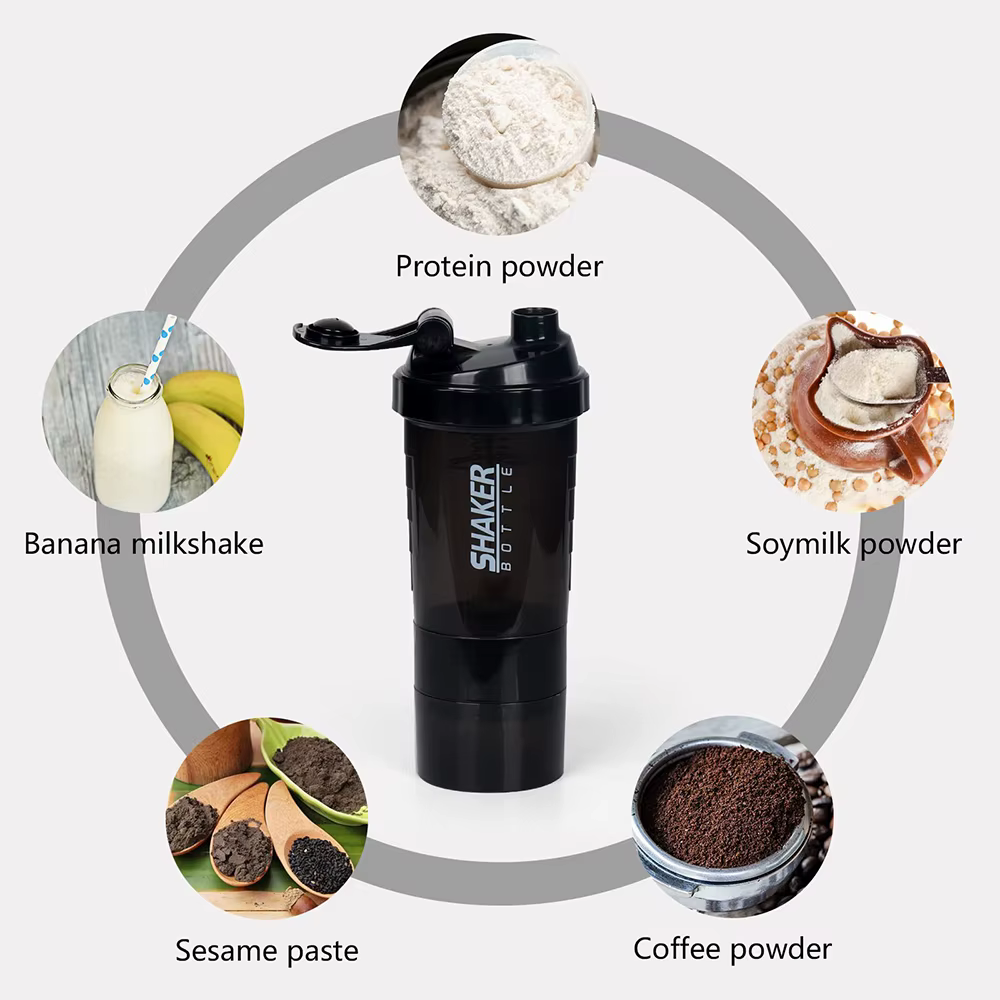 3 couches Shaker bouteille de protéines poudre Shake Cup
