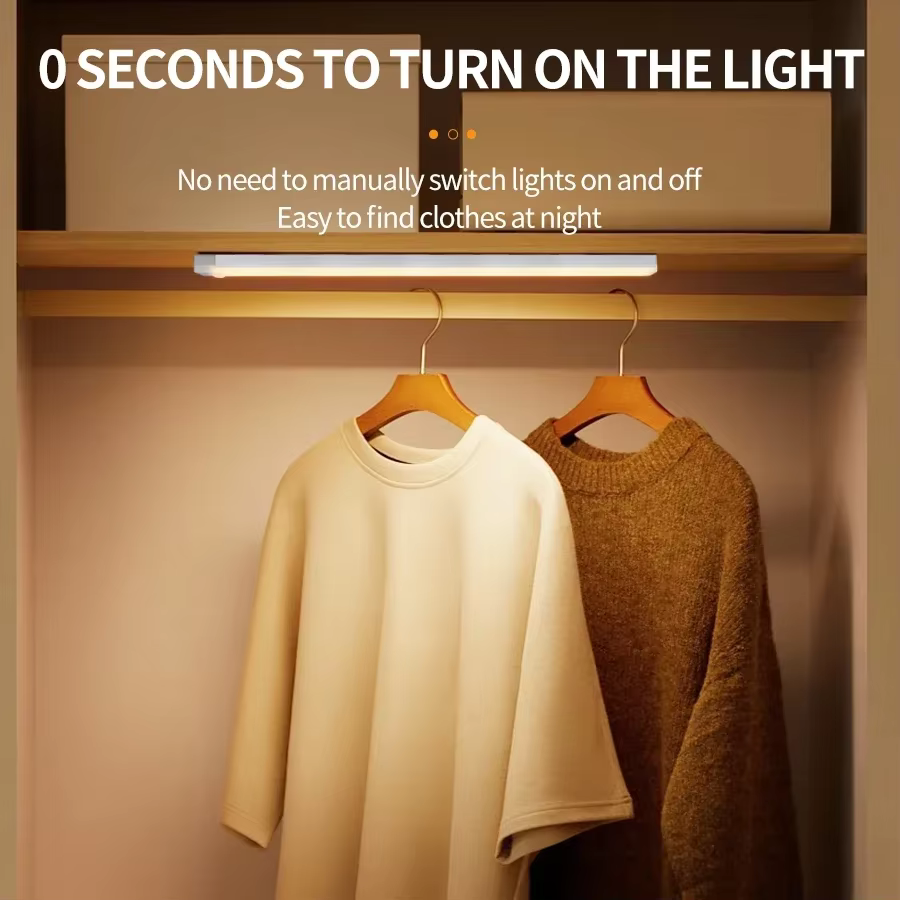 Veilleuse LED sans fil avec capteur de mouvement, lampe Rechargeable par USB, barre lumineuse sous-meuble, cuisine, garde-robe, chambre à coucher, couloir