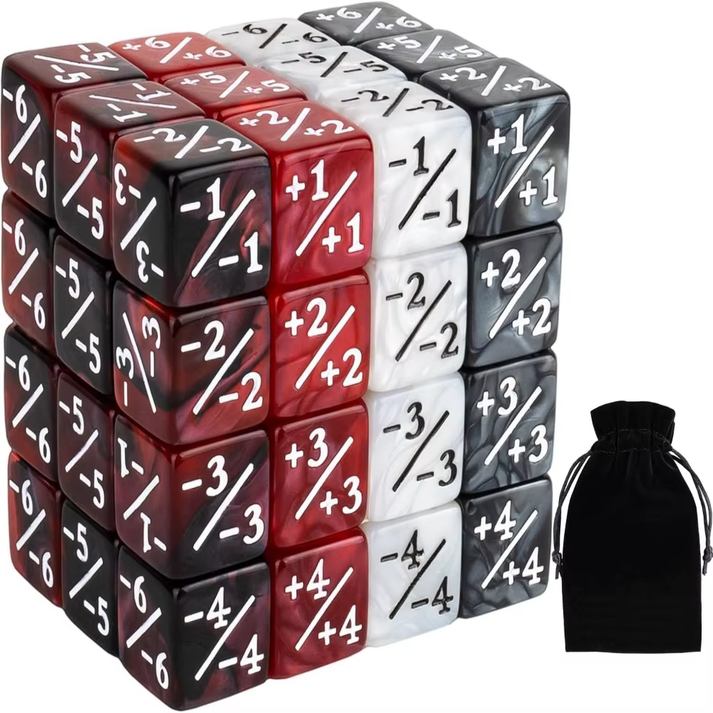 48 pièces de dés de comptage Magic Plus 1, ensemble de dés de comptage MTG, jetons de buff Marble Life, dés D6 compatibles avec Magic The Gathering