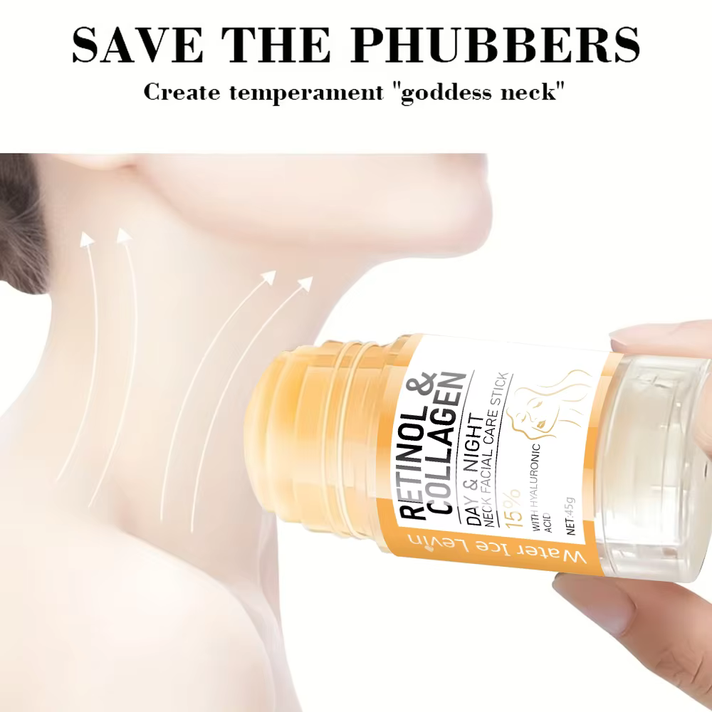 Stick de soin pour le cou et le visage au rétinol et au collagène. Hydratation jour et nuit. Boost d'acide hyaluronique à 15 %. Humidificateur portable multifonctionnel. 45g