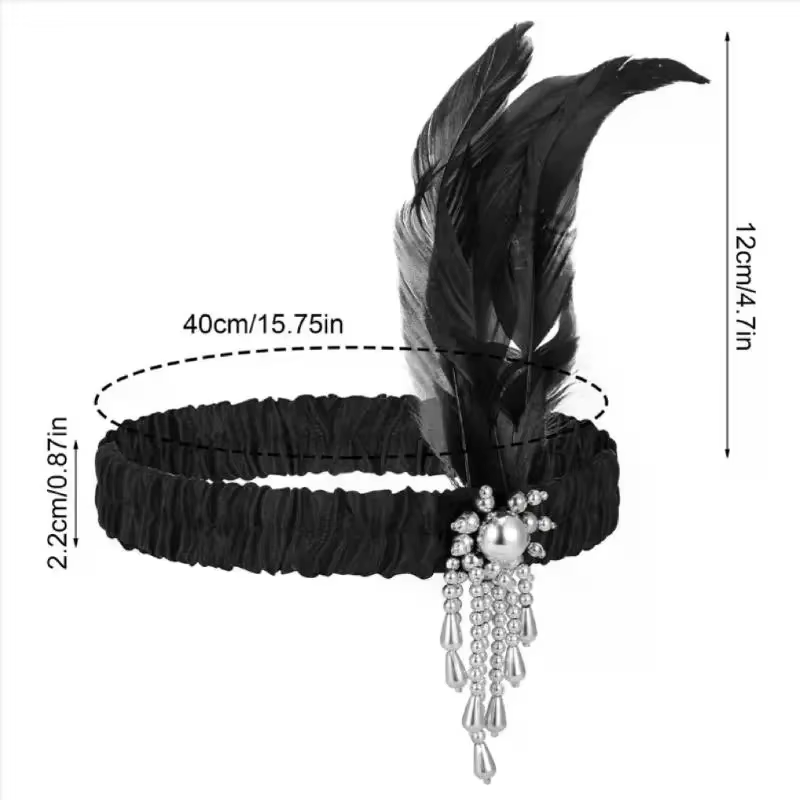 Accessoires pour cheveux noirs pour femmes, bandeau perlé rétro années 20, coiffe de soirée pour dames, serre-tête à plumes