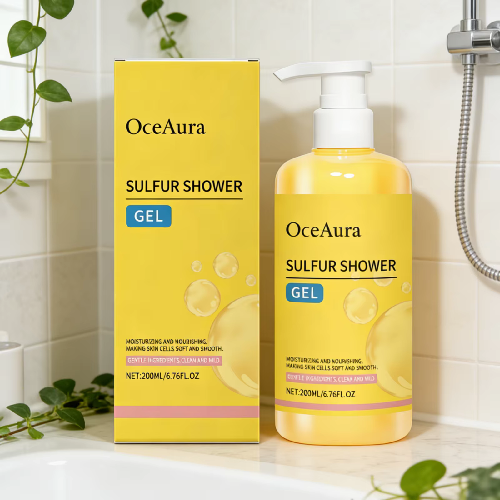 Gel douche au soufre OceAura, adoucissant pour la peau, rafraîchissant, lissant, hydratant longue durée, nettoyage doux, gel douche au soufre pour le corps, 200 ml