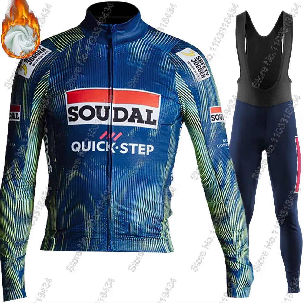 Soudal Quick Step 2026 équipe cyclisme maillot ensemble vêtements costume hommes été hiver belgique à manches longues vtt vélo route pantalon bavoir Ropa