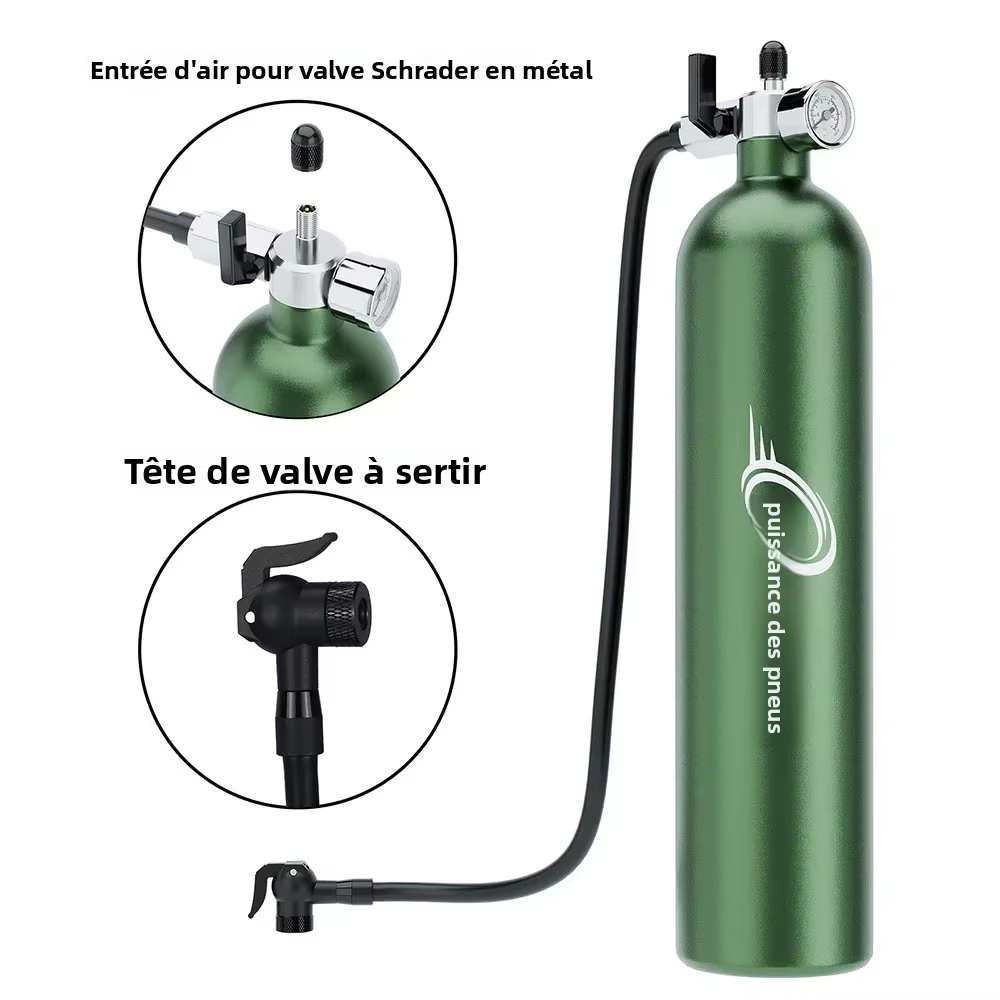 Bouteille d'air en aluminium 1,3 L 200 PSI pour gonflage de pneus, avec valve, cylindre de gaz et manomètre transparent pour vélo et tubeless