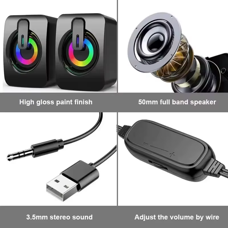 Mini haut-parleur d'ordinateur, caisson de basses, système stéréo domestique, son surround, lecteur de musique 3,5 mm AUX, adapté aux ordinateurs et aux ordinateurs portables