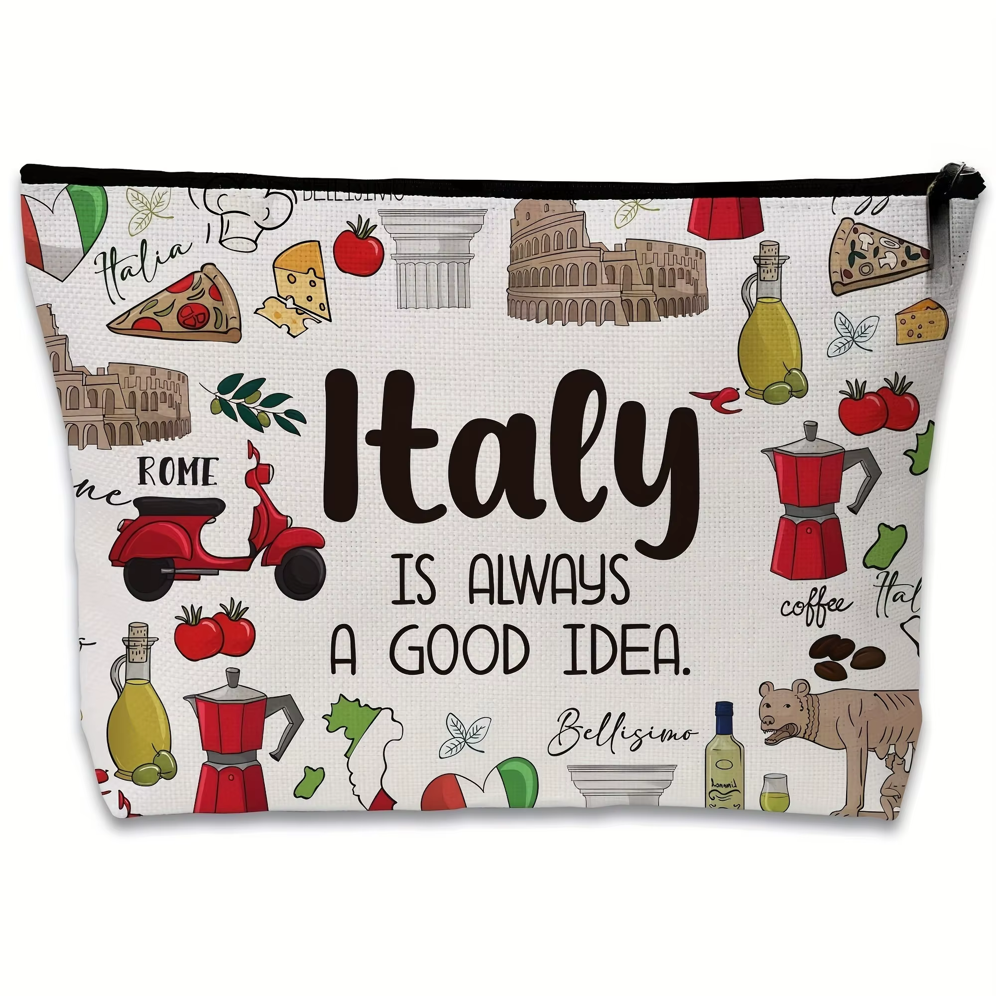 Trousse de maquillage de grande capacité "Italie appelle, je dois pas", pochette à cosmétiques de conception de souvenir italien emblématique, sacs d'accessoires de voyage