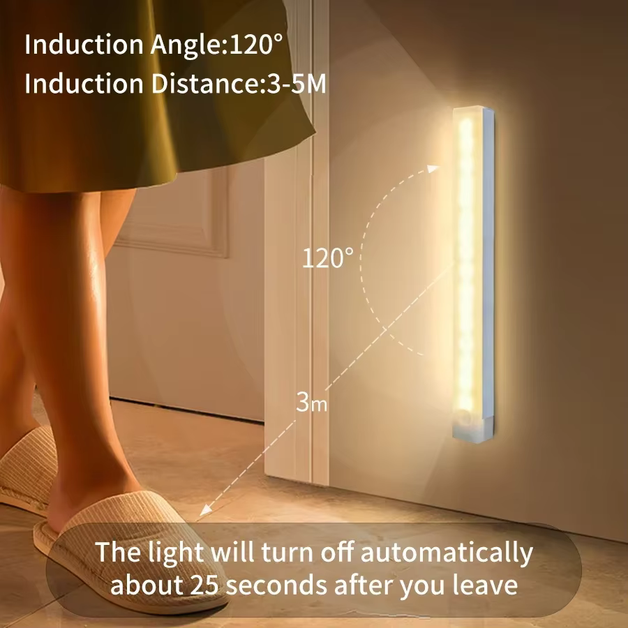 Veilleuse LED sans fil avec capteur de mouvement, lampe Rechargeable par USB, barre lumineuse sous-meuble, cuisine, garde-robe, chambre à coucher, couloir