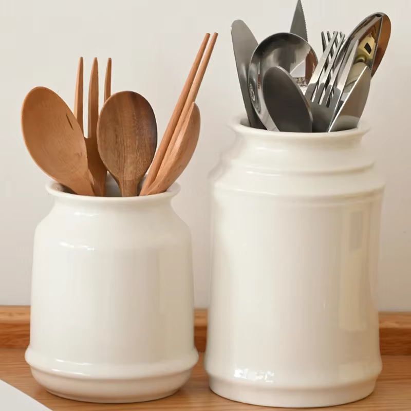 Porte-ustensiles de cuisine, porte-ustensiles de cuisine en céramique pour comptoir, organisateur de rangement pour spatule cuillère et fourchette pot de rangement