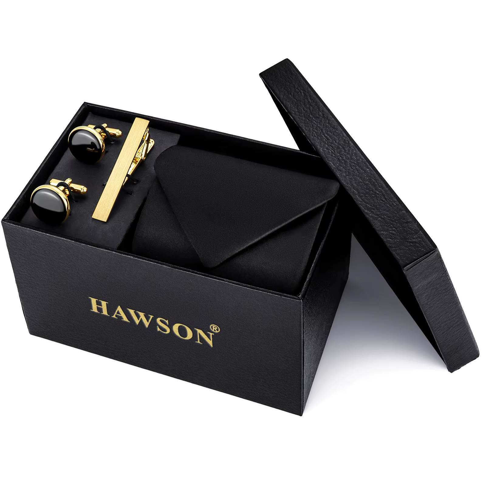 Ensemble cravate noire HAWSON pour homme avec boutons de manchette et pince à cravate, coffret cadeau formel pour affaires et mariage, accessoires de cravate en soie pour homme