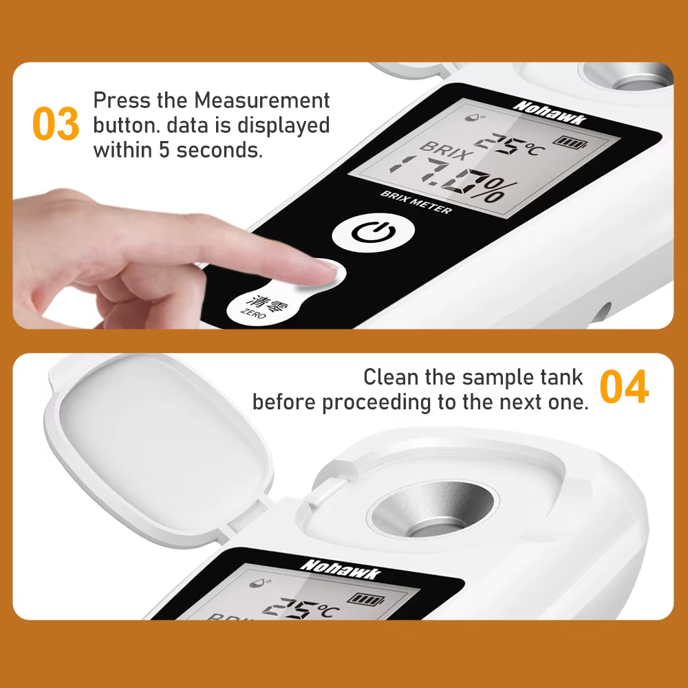 Réfractomètre numérique LCD Nohawk Brix, mesureur de sucre rechargeable pour mesurer la teneur en sucre liquide des boissons aux fruits