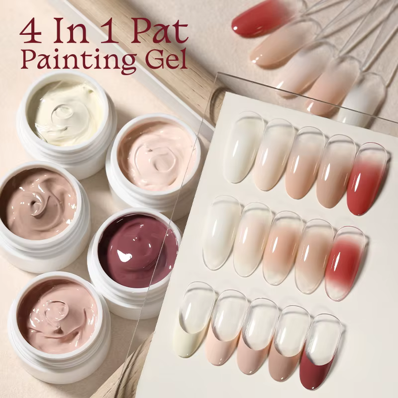 UR SUGAR 4 en 1 Pat peinture Gel ongles couleur rose chair peinture Liner Nail Art utilisé pour dégradé couverture bord ongles estampage motif