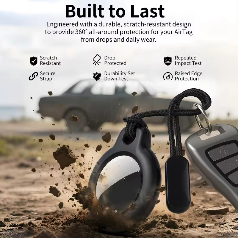 Étui de protection AirTag avec lanière, résistant aux rayures, protection complète à 360 degrés, accessoire porte-clés AirTag, magasin AirTag